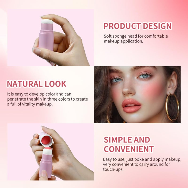 Loske Soft Face Blush Stick, Matte Natural Long Lasting Blush for a Flawless Finish, Creamy Blendable Formula for All Skin Types, Everyday Wear Professional Quality Makeup (Shy pink, Large) - Image 3